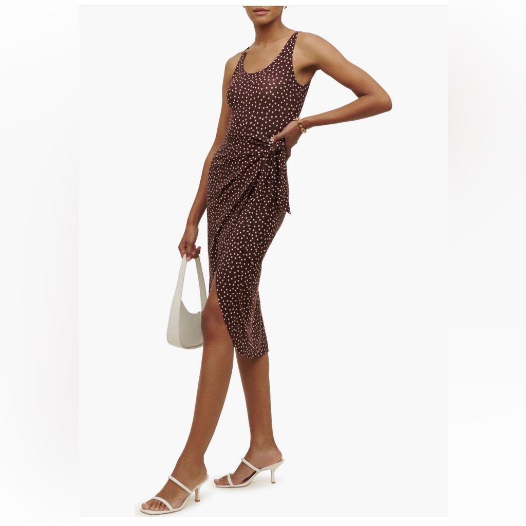 Reformation Brown Polka Dot High-Low Tank Dress